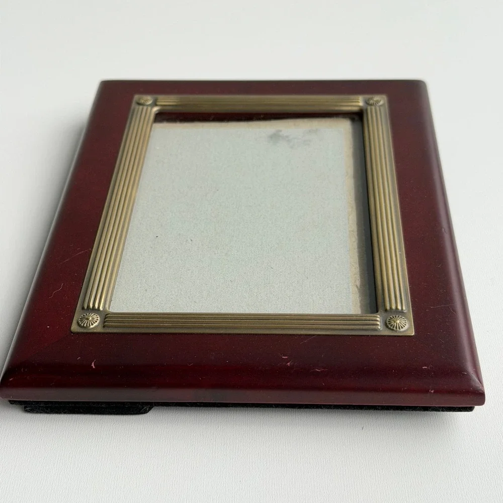 Vintage Wood Brass Picture Frame 5x7 Red Fluted Trim Old World French Farmhouse
